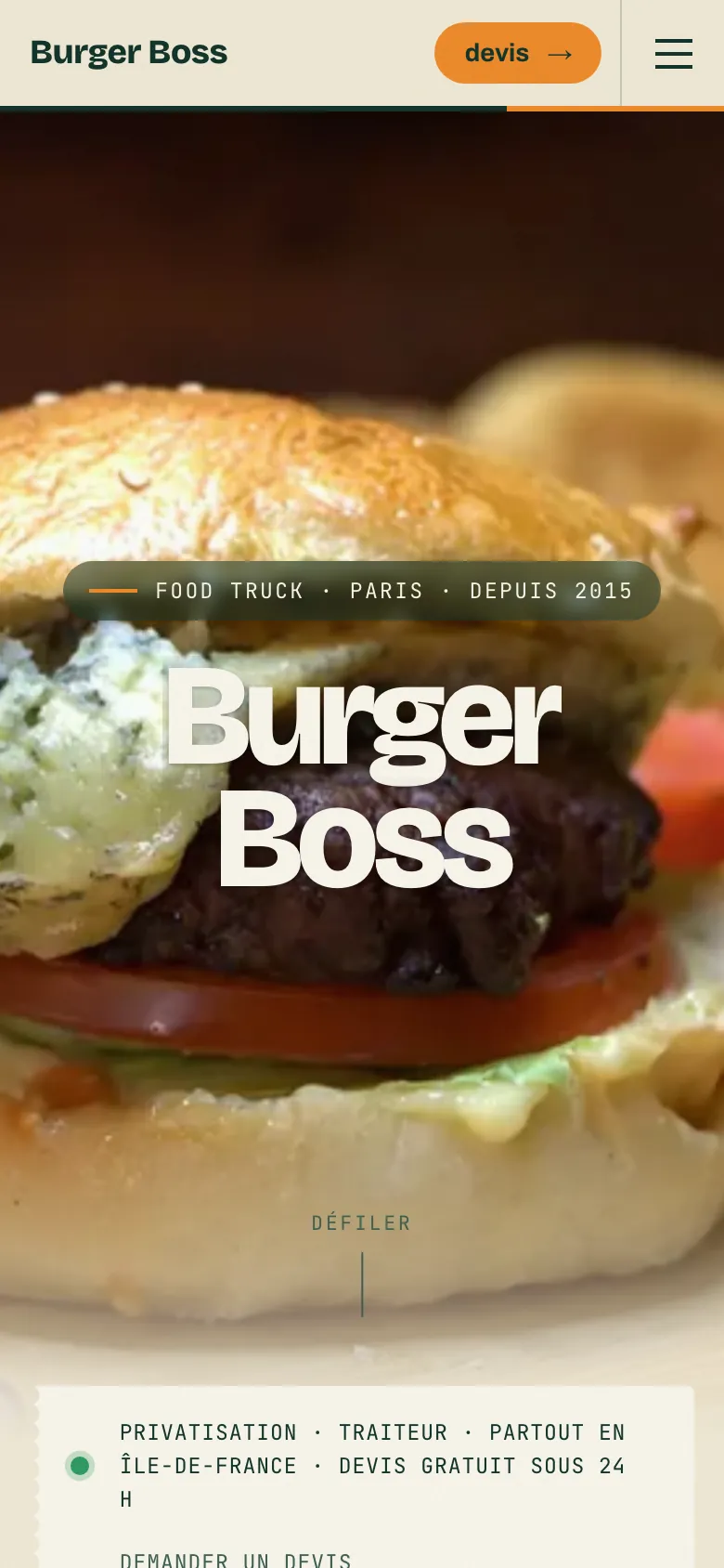 Le même site Burger Boss sur téléphone